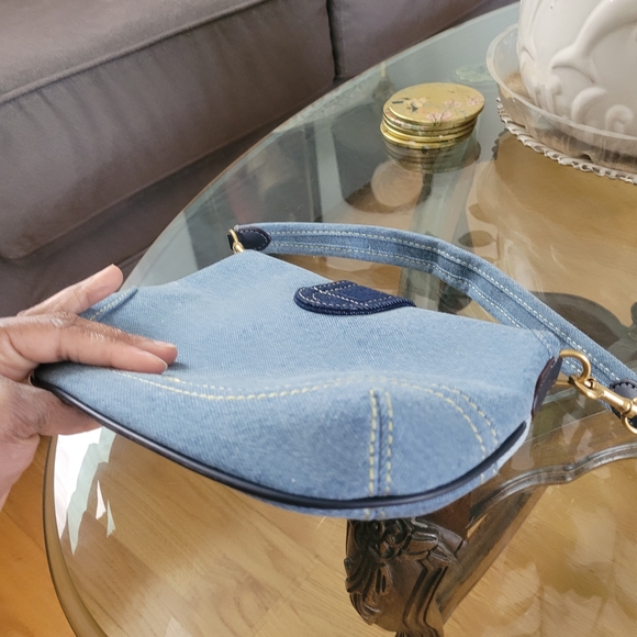 Coach Two-Tone Denim Crossbody Bag with Gold Buckle - Picture 3 of 6